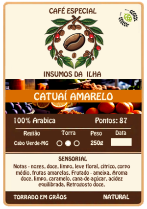 Café Especial Natural em Grãos Catuaí Amarelo 87pts Insumos da Ilha 250g