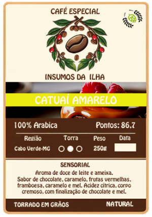 Café Especial Natural em Grãos Catuaí Amarelo 86.7pts Insumos da Ilha 250g