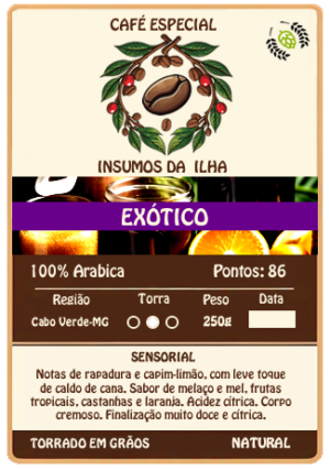 Café Especial Natural em Grãos Exótico 86pts Insumos da Ilha 250g