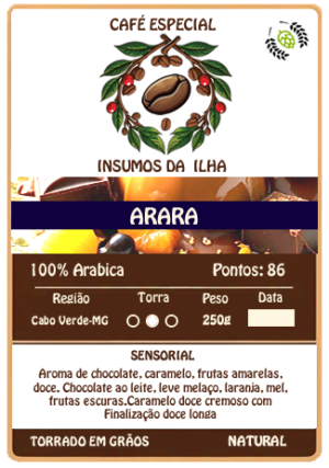 Café Especial Natural em Grãos Arara 86pts Insumos da Ilha 250g