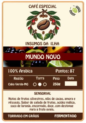 Café Especial Fermentado em Grãos Mundo Novo 87pts Insumos da Ilha 250g